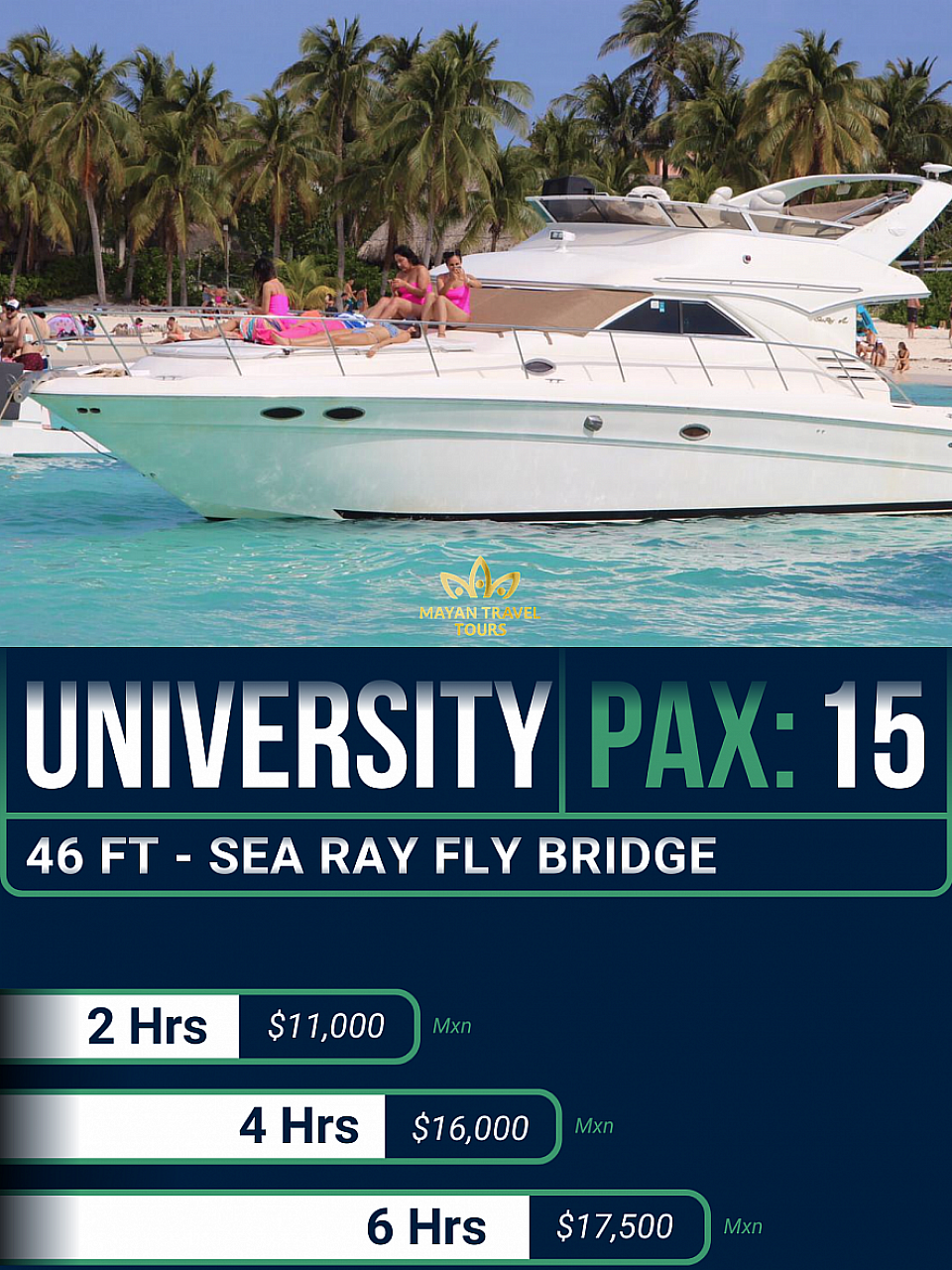 university yate yacht 46 foot ft pies en renta on rent cancun