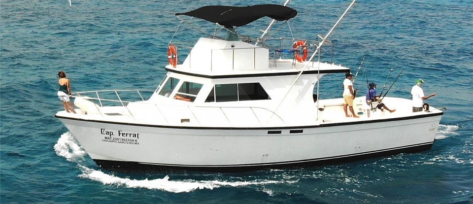 YATE DE PESCA FISHING BOAT 48 ft foot pies 14 pax passengers invitados pasajeros barato cheap all included all inclusive cancun quintana roo zona hotelera